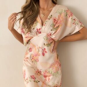 Red Dress Frames Of Bliss Beige Floral Maxi Dress Size SS / Beige